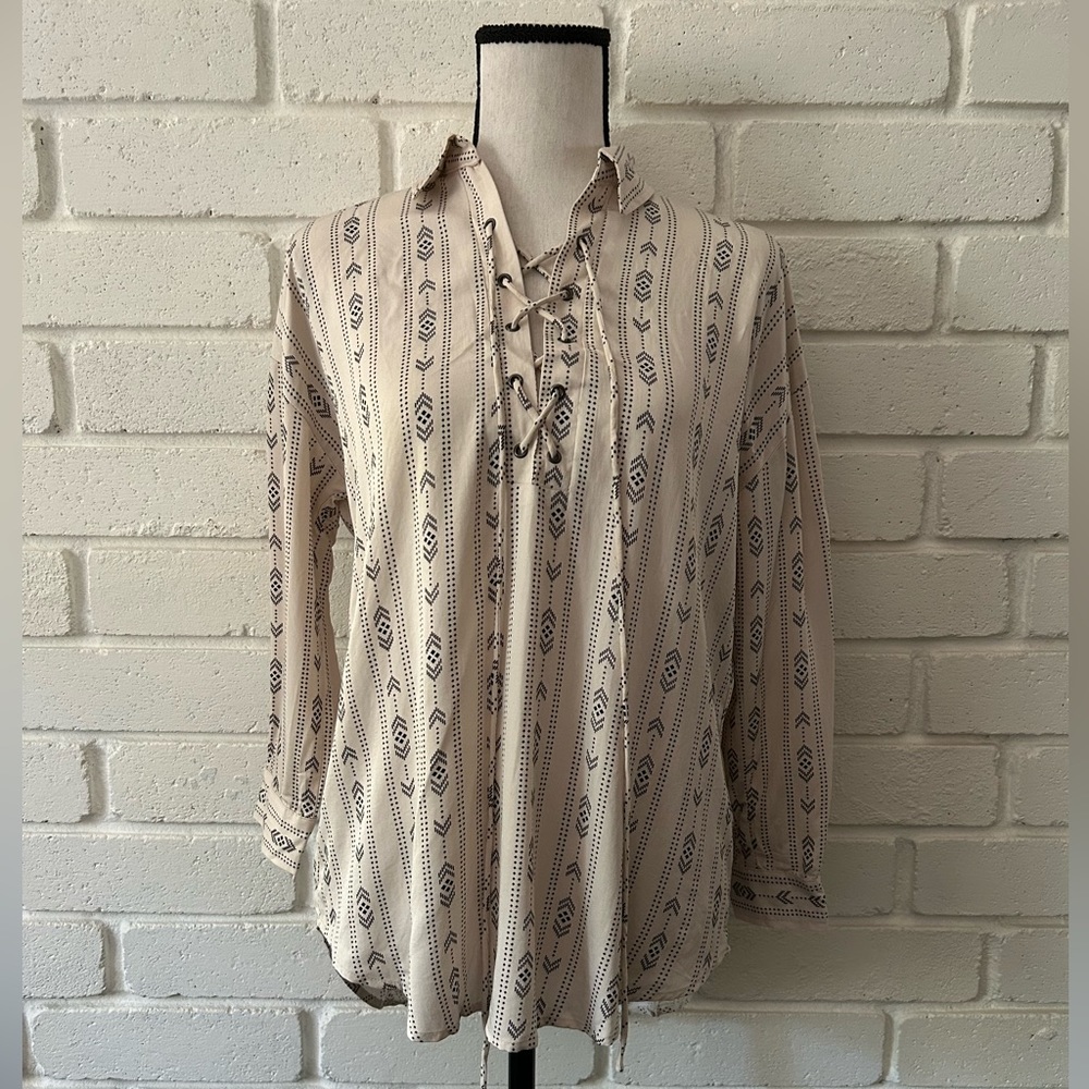 Cream western print long sleeve shirt